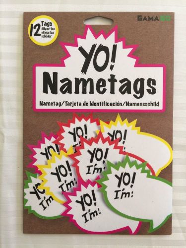 GamaGo Yo! Name Tags 12-Pack Self Adhesive Labels Fun Bright Colors NEW