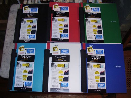 (6) Mead Five Star College Ruled 1 Subject Notebooks 100 sheets Assorted Colors