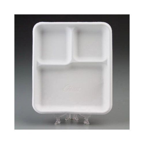 Chinet Heavy-Weight Molded Fiber Cafe Tray with 3 Compartment