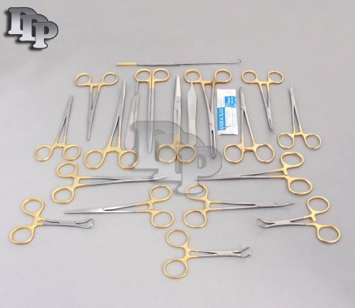 29 GOLD HANDLE FELINE CANINE STUDENT DISSECTION SPAY PACK KIT WITH BLADES #24