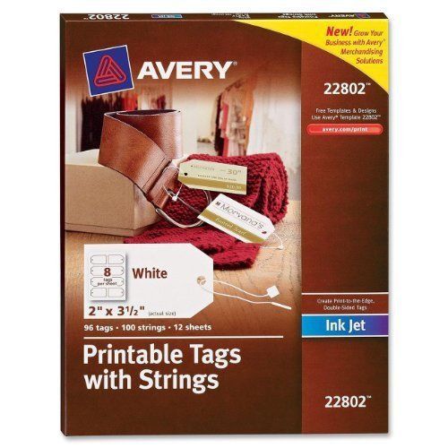 Office lot of 96 avery printable tags with strings for inkjet printers 2&#034; x 3.5&#034; for sale