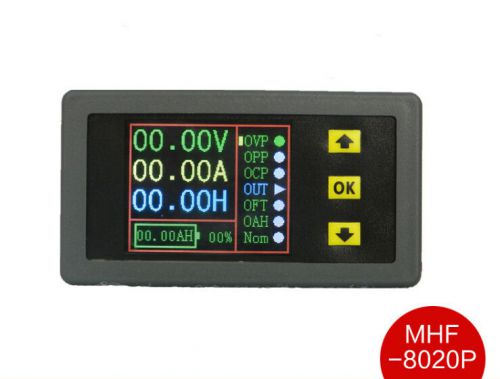 Dc 0-80v 0-20a volt amp ah power capacity percent battery monitor watt meter for sale