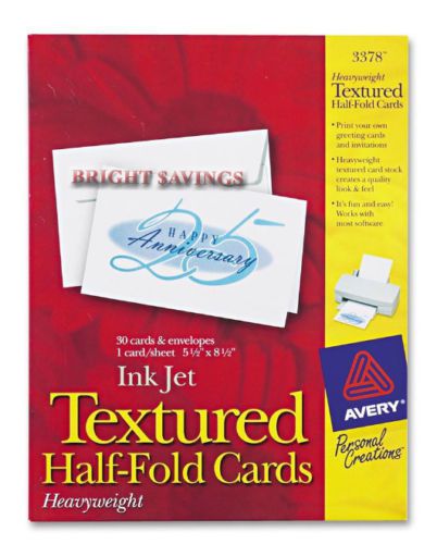 NEW AVERY 3378 WHITE HALF FOLD TEXTURED GREETING CARDS 30 UNPRINTED CARDS-
							
							show original title