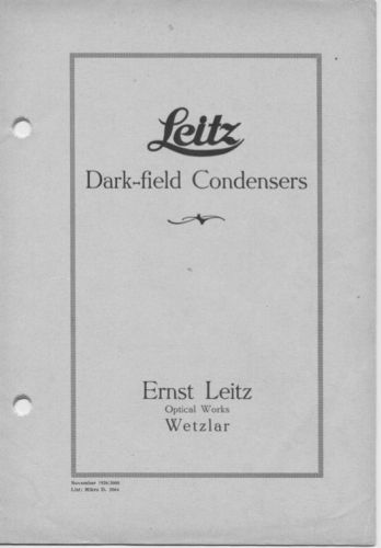Vintage Leitz Wetzler Dark-field Microscope Condensers Catalogue Manual 1926