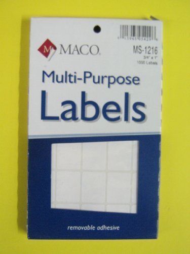 Maco, All Purpose Label, MS-1216,Self Sticking ,White,3/4&#034; x 1&#034;,1000/Pack