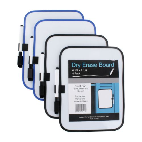Dry-Erase 6&#034; x 8&#034; Whiteboards w/Marker &amp; Magnet Strips, 4/Pack (Colors May Vary)