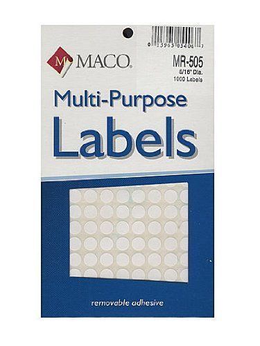 MACO White Round Multi-Purpose Labels 5/16 Inches in Diameter 6pack MR505