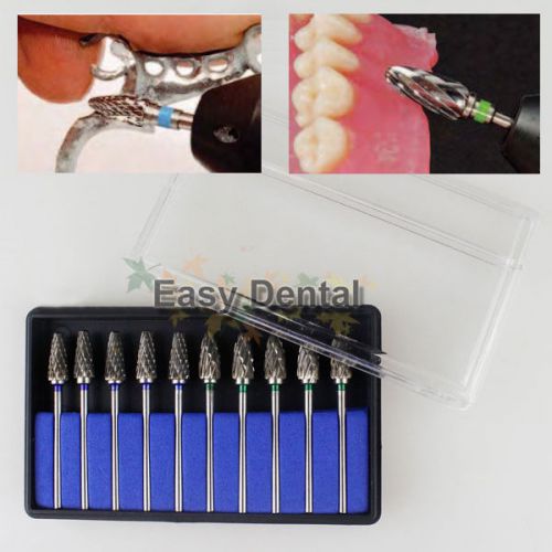 10pcs HP Tungsten Carbide Cutter Dental Burs Tooth Alloys Acrylic Drill Polisher