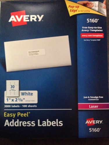 Avery 5160 White Easy Peel Address Labels 1 &#034; X 2 5/8 &#034;, 5 bxs of 3,000 labels