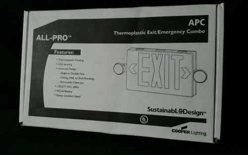 Cooper lighting apc7g white w/green letters led exit emergency light combo unit for sale