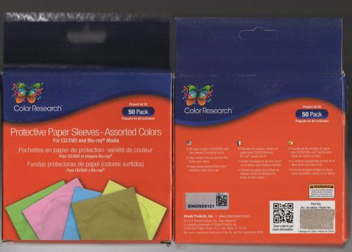 *NEW   LOT OF 2 - Color Research Protective CD/DVD Sleeves, 50 Pack Asst. Colors