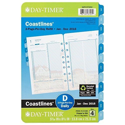 Day-Timer Two Page Per Day Refill 2016, 12 Months, Loose-Leaf, Desk Size, 5.5 x