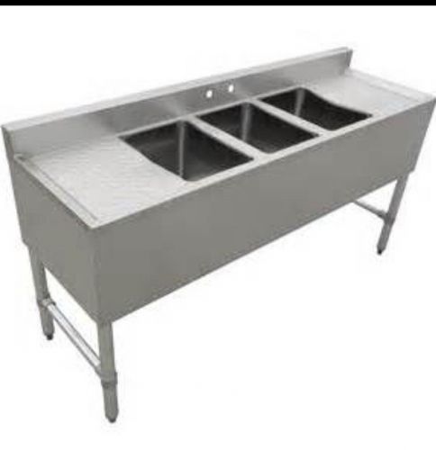 Three Comp Sink 2D 60&#034; W 3 COMPARTMENT BAR SINK STAINLESS TWO 12&#034; DRAINBOARDS
