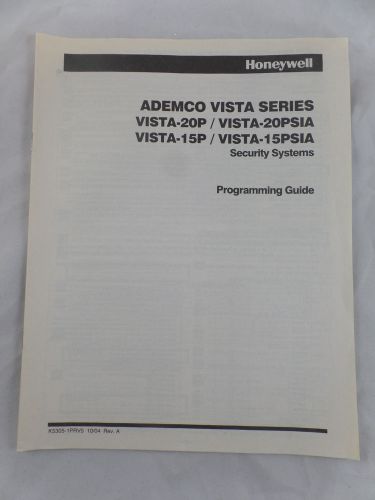 Honeywell Ademco Vista-20P,15P programming guide Rev. A