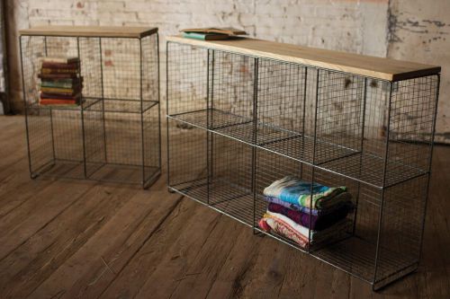 4 METAL CUBBY CONSOLE WITH WOOD TOP INDUSTRIAL STYLE,28&#039;&#039;W X 34&#039;&#039;H.