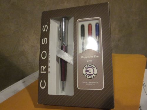 Chrome Violet/Purple Cross Parasol Ballpoint Pen w/ 3 refills, ATO182RFL-7 - NEW