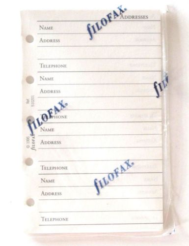 Filofax White Mini Planner Refill Pages &#034;Addresses&#034; 4 or 5 Ring 2 1/2 x 4