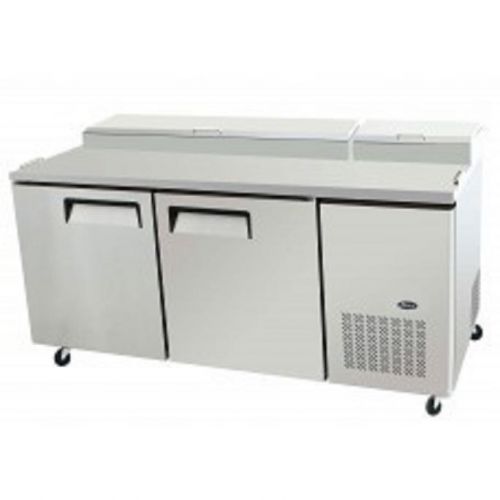 Atosa mpf8202 67&#034; 2 door pizza prep table refrigerated w/ casters &amp; pan include for sale