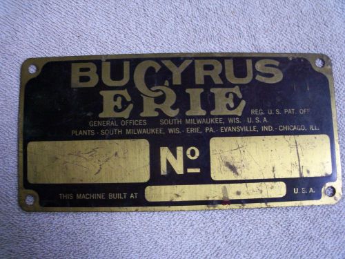 Bucyrus Erie Brass Equipment Plate Sign Heavy Equipment Crane Roller Catapillar