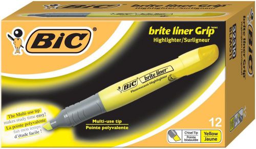 Bic blmg11yw brite liner grip xl highlighter chisel tip fluorscent yellow ink 24 for sale