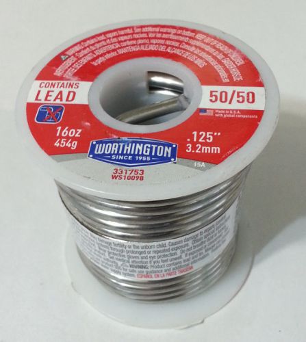 1lb Worthington .125inch Dia 50/50 Tin/Lead Solid Solder Wire 331753 WS10098 NEW