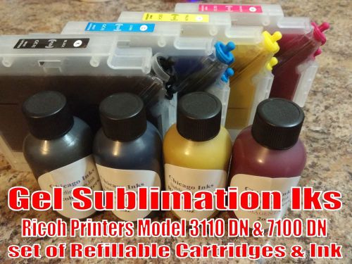 Gel Sublimation Ink &amp; Refillable Cartridges Set Ricoh Printers 3110 DN &amp; 7100 DN