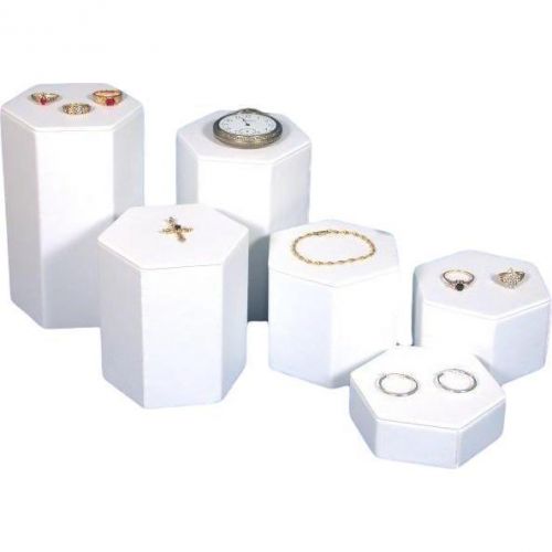 6 White Faux Leather Jewelry Risers Tall Display