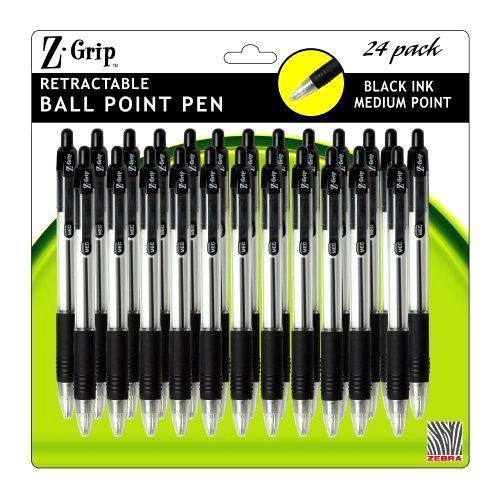 Zebra Z-Grip Retractable Ballpoint Pen, 24 Pack, 1.0 mm, Black (12221)