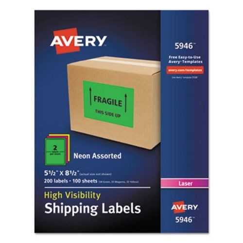 Avery neon shipping label, laser, 5 1/2 x 8 1/2, neon assorted, 200/bx (ave5946) for sale