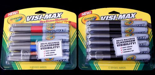 20 (8 Color &amp; 12 Black) Crayola NEW VISI-MAX Chisel Tip Dry Erase Markers Board