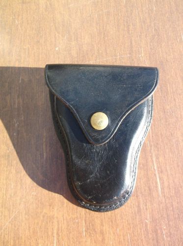 Vintage Bucheimer Police Duty Handcuff Cuff Case Black Leather Brass Snap 21