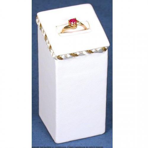 White Faux Leather Ring Display Stand W/Gold Trim