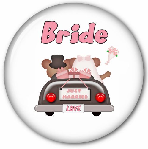 SET OF BRIDE &amp; GROOM 3&#034; BUTTONS SAFETY PIN BACK CELEBRATE WEDDING &amp; HONEYMOON