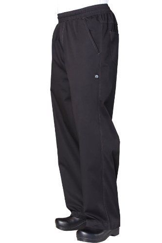 Chef Works BBLW Basic Men`s Baggy Lightweight Chef Pants, X-Large, Black