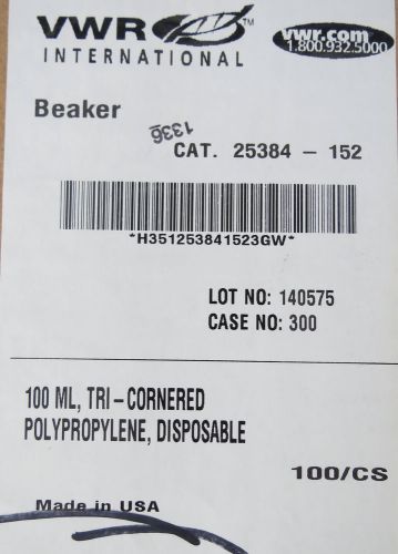 Qty 100 VWR Tri-Pour Graduated Disposable PP Beakers 100mL # 25384-152
