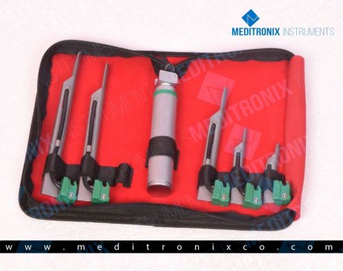 Laryngoscope Miller Set- 5 BLADES -1 HANDLE FIBEROPTIC ENT Anesthesia Intubation