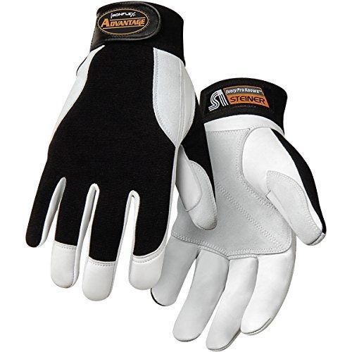 Steiner 0944M Ironflex Work Gloves, Advantage Grain Goatskin Black Spandex,