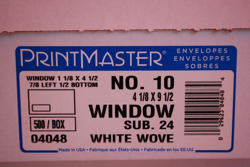 Box of 500 / PRINTMASTER #04048 White #10 WINDOW Envelopes 4-1/8x9-1/2 (#S6351)