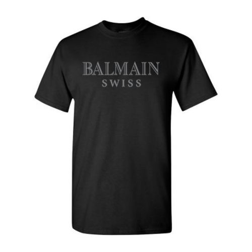 Hot Item Balmain H&amp;M Flock Print T-Shirt Tee Black S,M,L,XL,XXL HM Swiss Logo