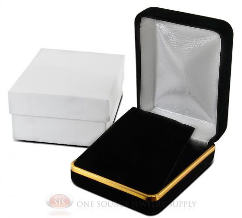 Black velvet earring pendant metal jewelry gift box 2 1/4&#034;w x 3&#034;d x 1 1/4&#034;h for sale