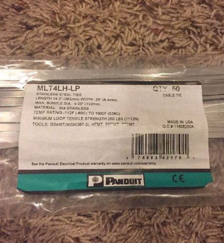 Panduit 14.3&#034; Stainless Steel Cable Ties MLT4LH-LP  x 50 in bag, NEW UNOPENED