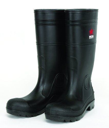 MCR Safety PBS1208 Waterproof PVC Men&#039;s Knee Boot with Steel Toe, Black, Size 8,