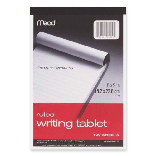Mead : Writing Tablet,Top-bound,Ruled,20 lb.,6&#034;x9&#034;,100 Sh,White -:- Sold as 2