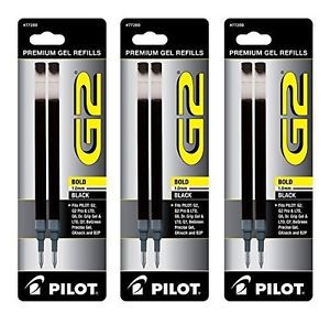Pilot G2 Gel Ink Refill, 2-Pack for Rolling Ball Pens, Bold Point, Black Ink,
