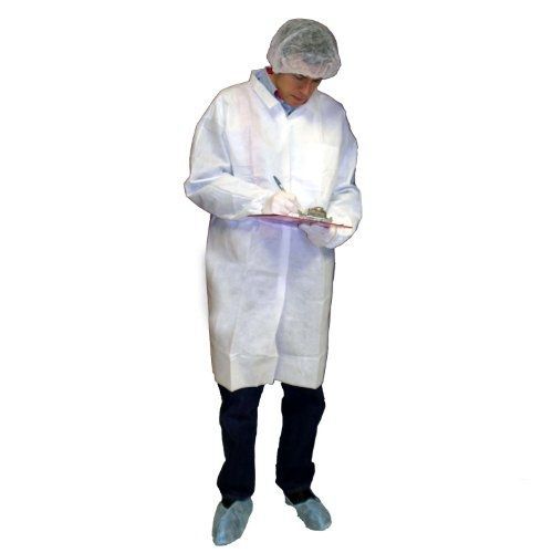 Enviroguard MicroGuard CE Lab Coat, Disposable, Tunnelized Wrists, White, Medium