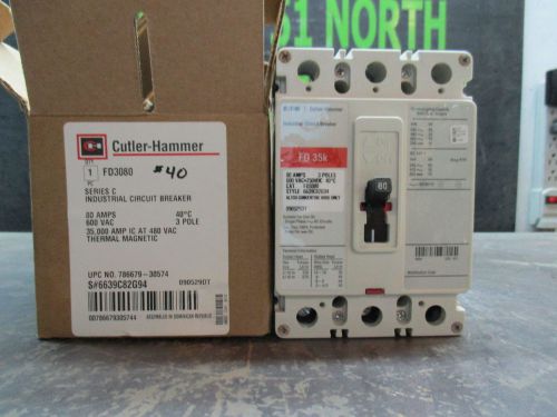 Cutler-hammer 80amp industrial circuit breaker cat#fd3080 600vac #826959 3:p nib for sale