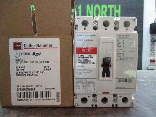 CUTLER-HAMMER 80AMP INDUSTRIAL CIRCUIT BREAKER CAT#FD3080 #826953 600VAC 3P NIB