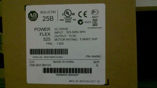 NEW Allen Bradley POWERFLEX 525 MPN 25B-D013N104 7.5 HP AC Drive Ser A