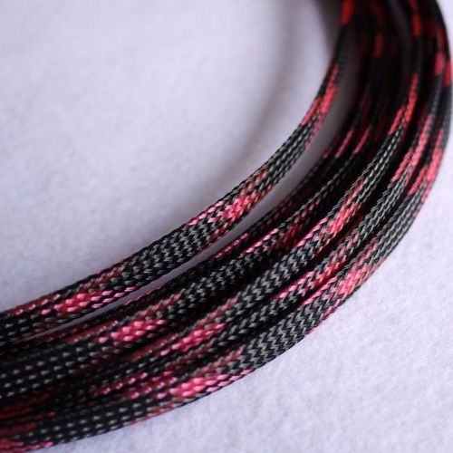 2m x 6mm pink&amp;black high densely expandable braided dense pet sleeving cable for sale