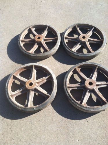 4 vintage wheels casters 3&#034;x20&#034; heavy duty industrial cart cast iron set nos for sale